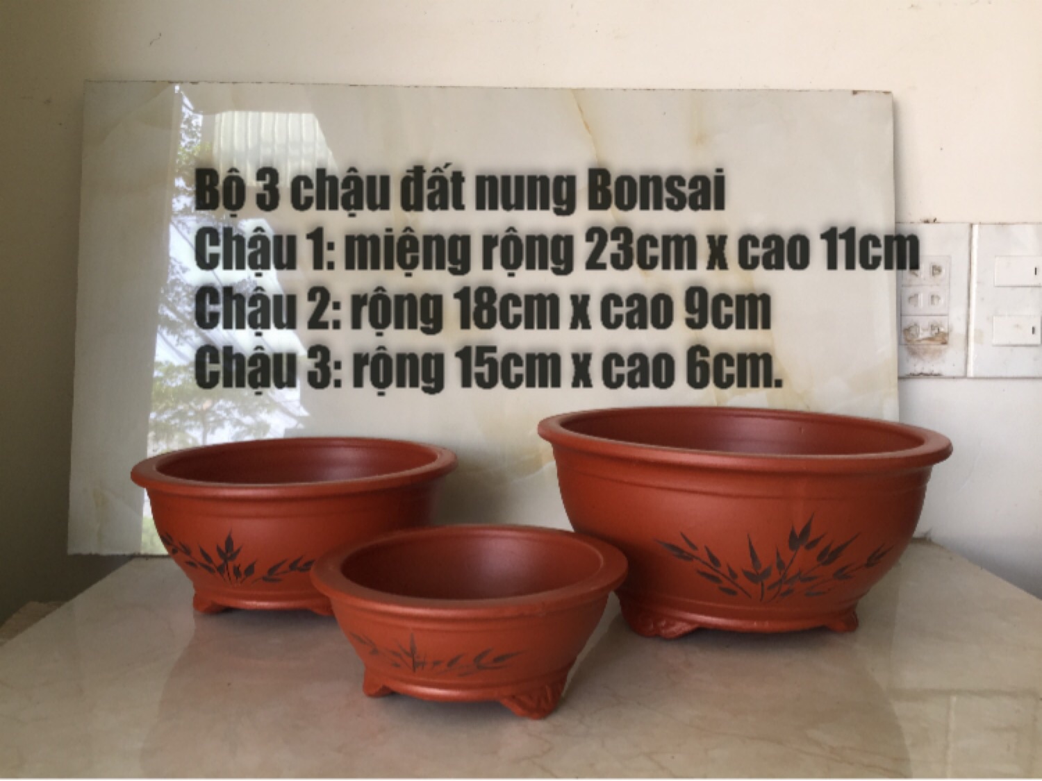 Bộ 3 chậu đất nung Bonsai