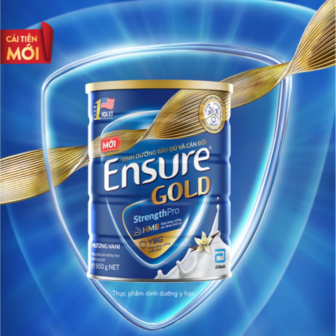 Sữa Bột Ensure Gold Abbott Hương Vani (HMB+YBG) 850g