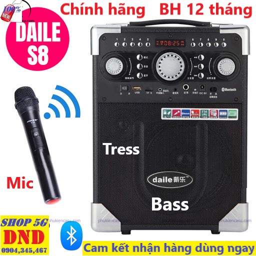 Loa kéo karaoke di động Daile S8 Bluetooth có mic trợ giảng, âm thanh rõ, di chuyển dễ dàng - Tiện lợi, uy tín, bảo hành 12 tháng chính hãng, loa gọn nhẹ công suất lớn đử sử dụng cho 30 người chơi du lịch tiện lợi