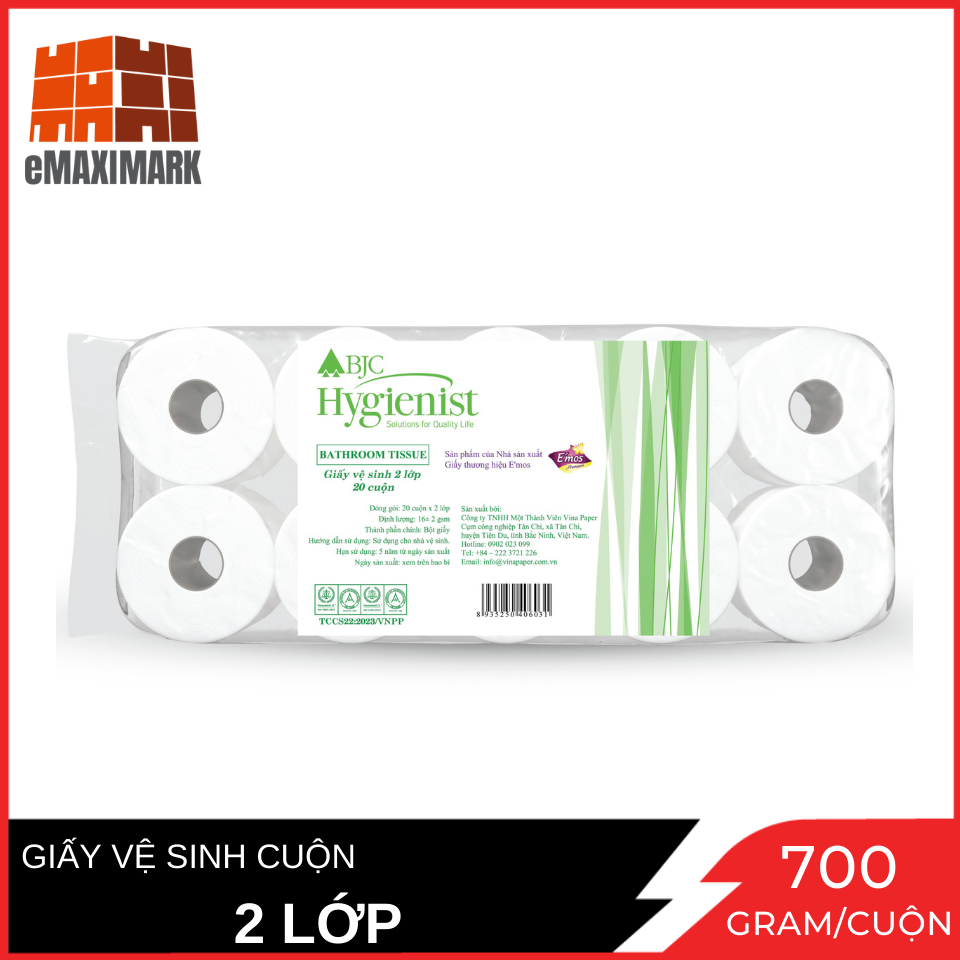 Giấy vệ sinh công nghiệp bjc hygienist 2 lớp lốc 20 cuộn