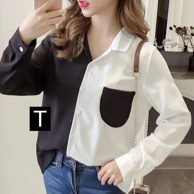Áo sơ mi phối nửa túi màu dtr0819
