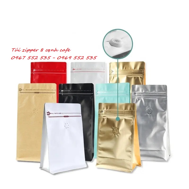 [ĐÃ ĐÓNG VAL - 1kg/size] Túi Ziplock 8 cạnh cafe, nhiều màu -  (full size: 250gr, 500gr, 1kg)