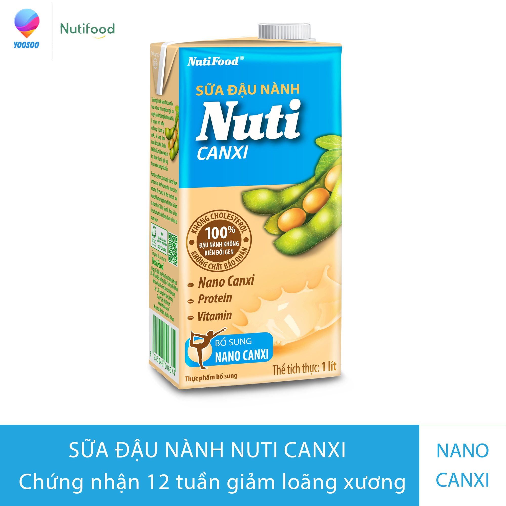 MIỄN PHÍ SHIP ĐƠN HÀNG 49K Hộp Sữa Đậu Nành Nuti Canxi Hộp 1Lít - Thương