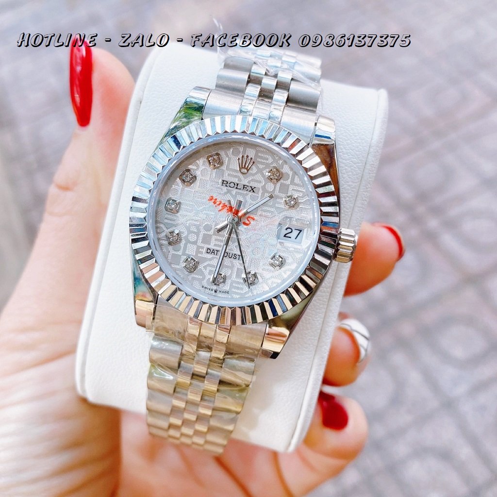 [HCM]Đồng Hồ Rolex Nữ Mặt Khía Bạc Trắng 32mm-36mm