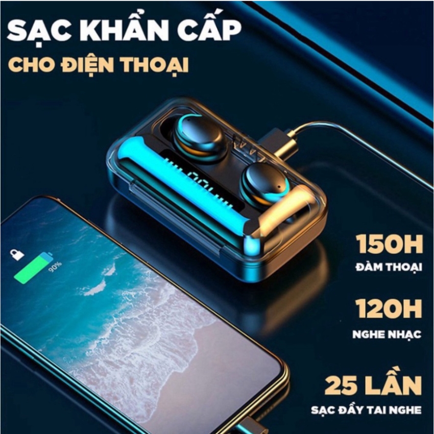 Tai nghe bluetooth F9 pro micro gắn trong, tai nghe không dây trả lời cuộc gọi, tai nghe bluetooth không dây điều khiển âm lượng, tai nghe nhét tai không dây kiêm sạc dự phòng – Elamo Store