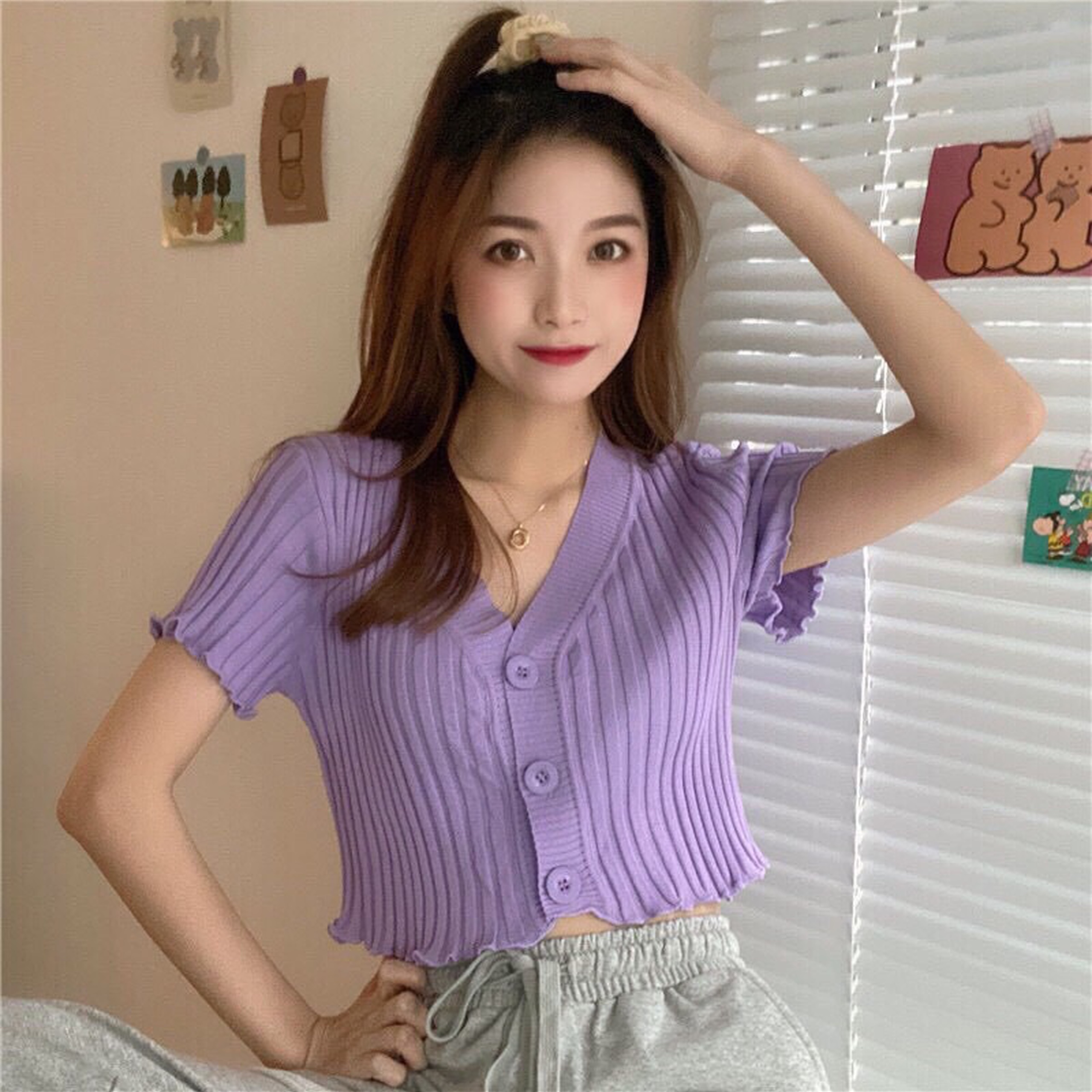 [HCM]Áo thun nữ croptop ngắn tay có khuy nút - DUSKY