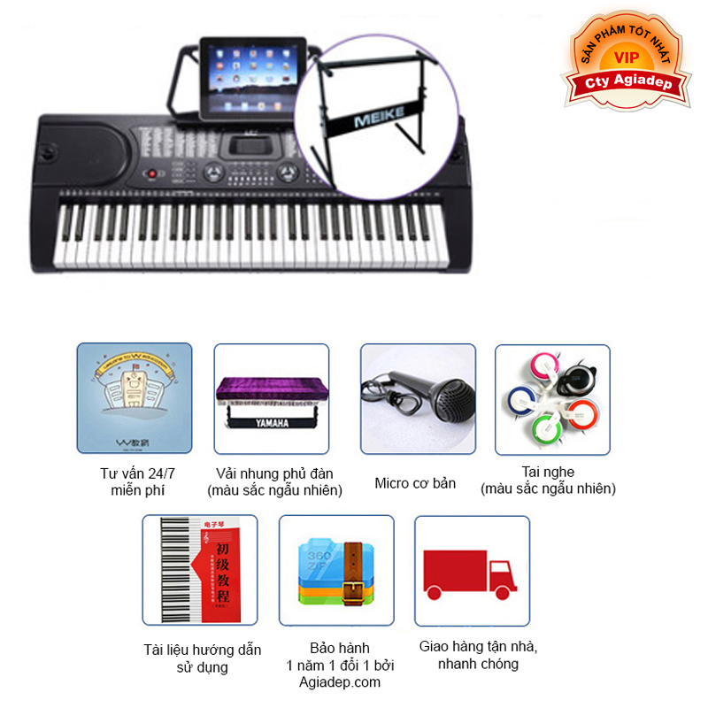 Đàn Organ điện tử Bán chuyên + Bộ phụ kiện + Chân đàn nhãn tiếng Trung