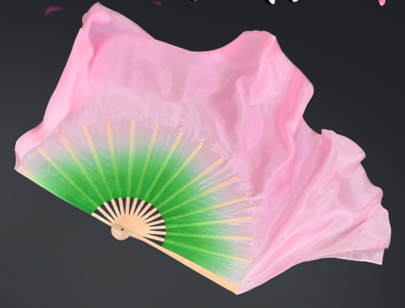 Quạt lụa múa loại ngắn loang màu, mẫu mới