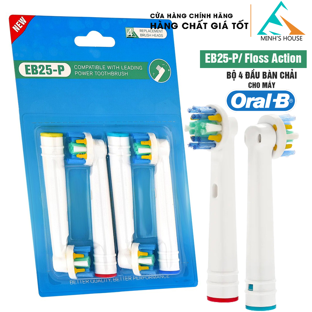 Cho máy Oral B Braun, EB25-PFloss Action bộ 4 Đầu Bàn Chải đánh răng điện