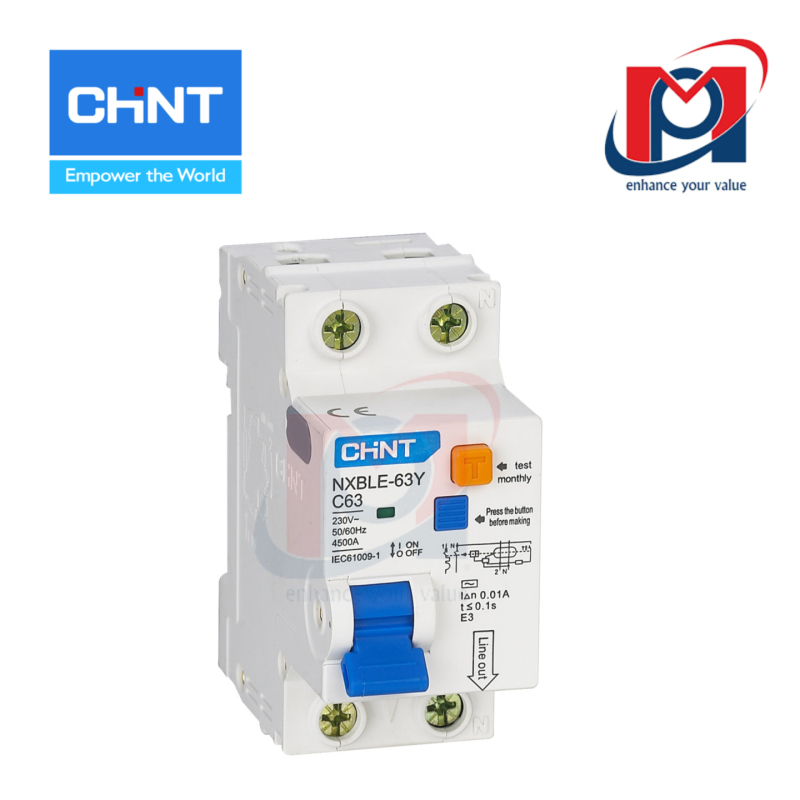 Rcbo chống dòng rò nxble-63y 1p+n c63 0.03a 4.5ka – chint – 105548