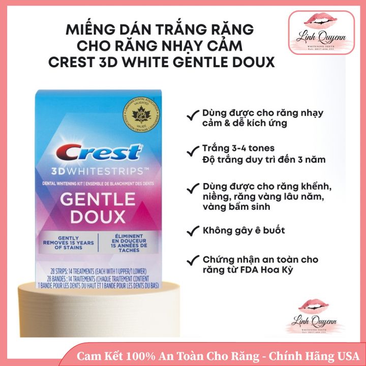 Miếng Dán Trắng Răng Crest 3D White Sensitive mẫu mới (Gentle Doux Whitestrips) - FULLBOX - CHO RĂNG NH
