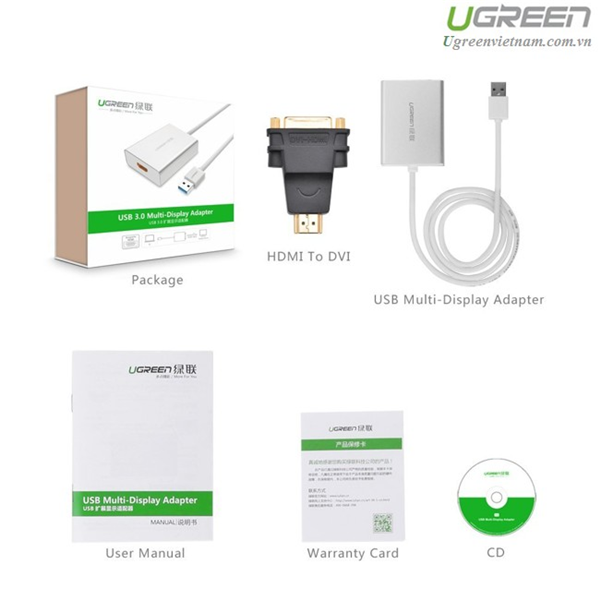 Cáp USB 3.0 to HDMI Ugreen 40229 cao cấp