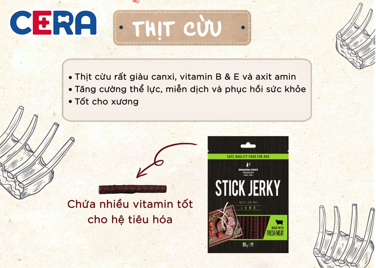 Snack Thịt Cừu Que Cho Chó - Lamp Jerky 90gr