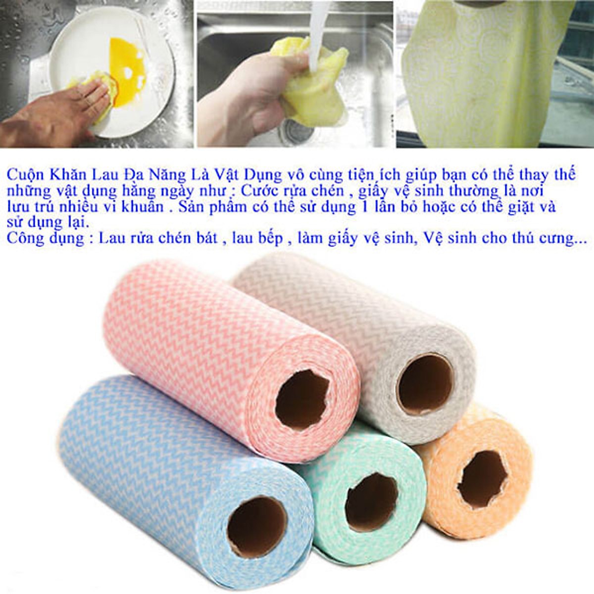 Combo 3 Cuộn Khăn Lau Đa Năng ( 3 Cuộn - 150 khăn ) Tiện Ích