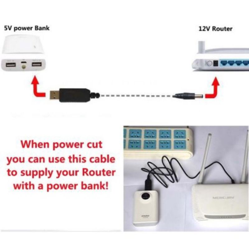 Cáp chuyển đổi điện áp 5v -9v/ 5v-12v (dùng cho modem Wifi - Cúp điện vẫn có Wifi)