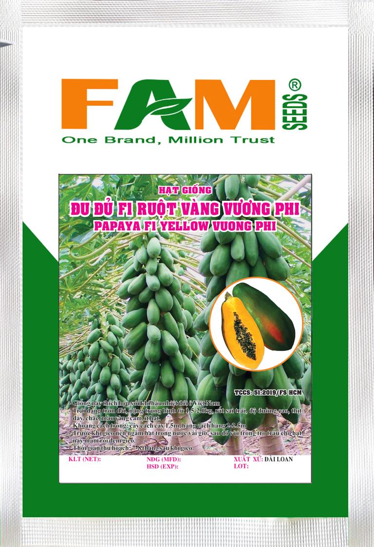 [HCM]Hạt Giống Đu Đủ F1 Ruột Vàng Vương Phi - Gói 5 hạt, Trái Tròn Dài, Nặng 1.5-2.0kg, Thịt Dày, Màu Vàng Cam, Ít Hạt, Độ Đường Cao, Siêu Năng Suất