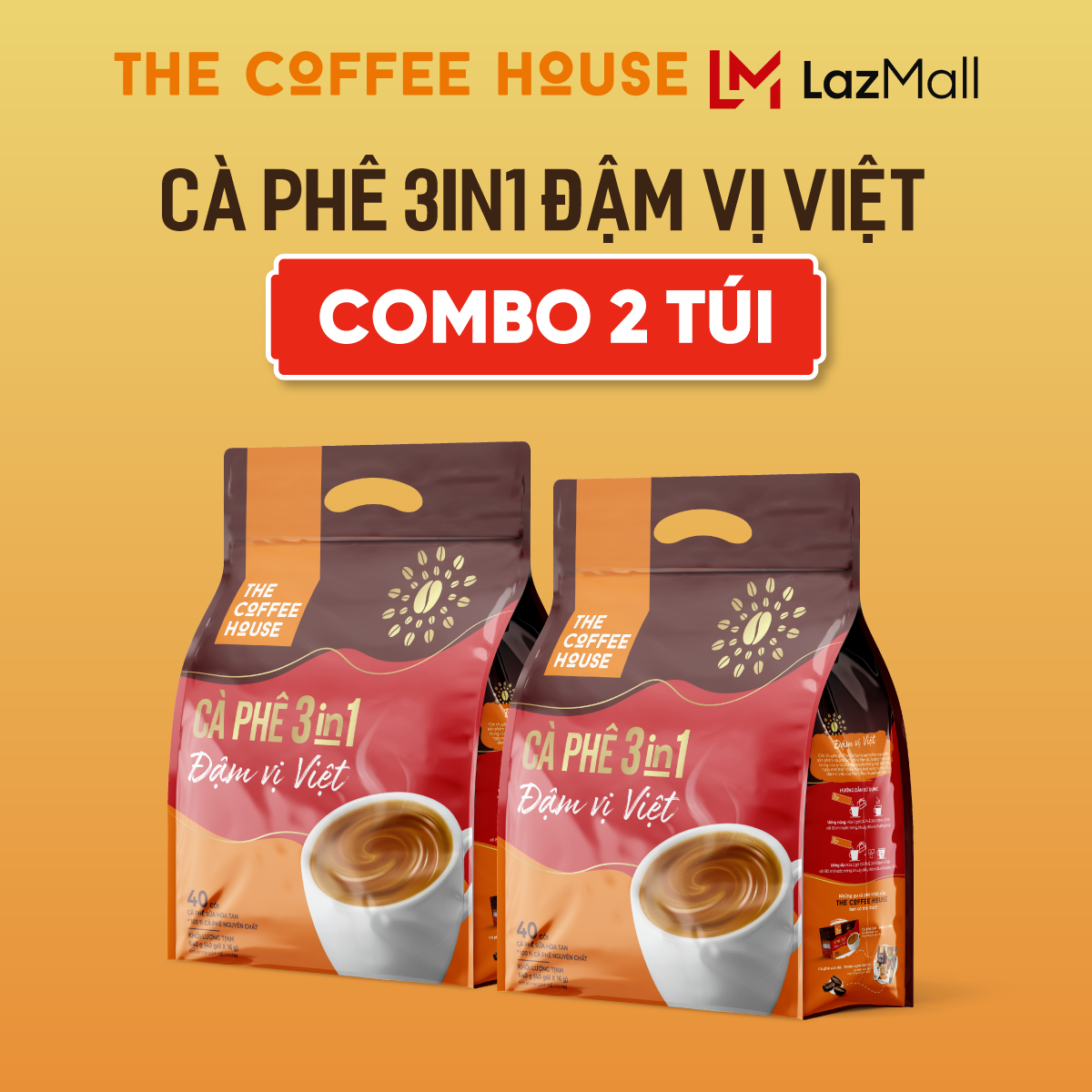 Combo 2 The Coffee House cà phê sữa hoà tan 3IN1 đậm vị Việt Túi 40 gói x