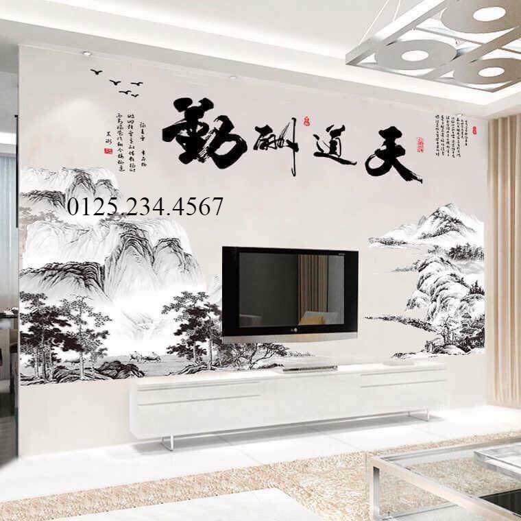 Decal dán tường Tranh phong thuỷ 3D TO