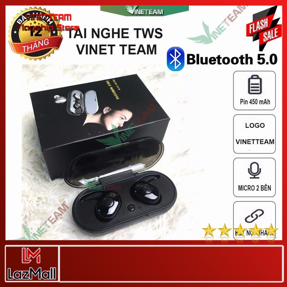 Tai Nghe Bluetooth V5.0 Vinetteam TWS TW-191, Tai Nghe Nhét Tai Thể Thao Micro Với Hộp Sạc T1S (Có 2 Đôi Eartips)