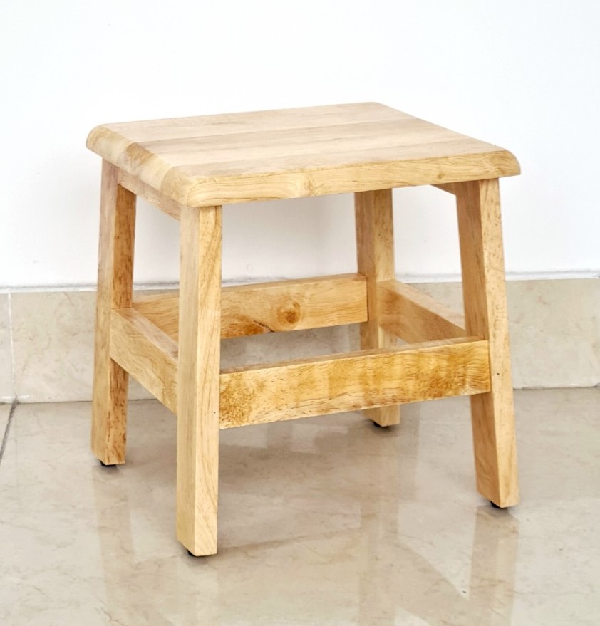 Ghế đôn gỗ cao su mặt vuông cao 31cm - hàng vn xuất khẩu