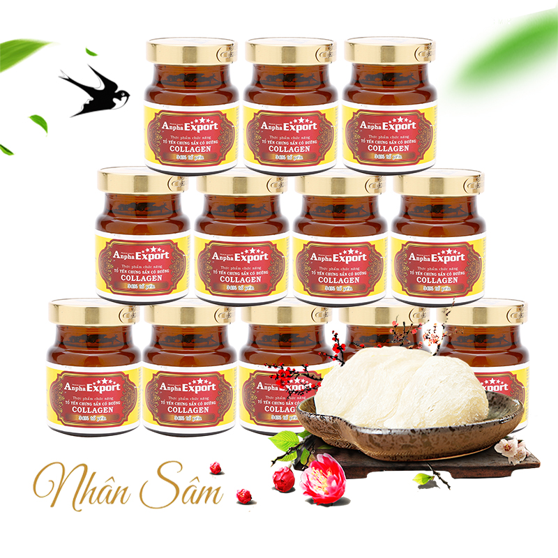 Combo 12 Hũ Tổ Yến 34% Chưng Sẵn Anpha Export Collagen Nhân Sâm