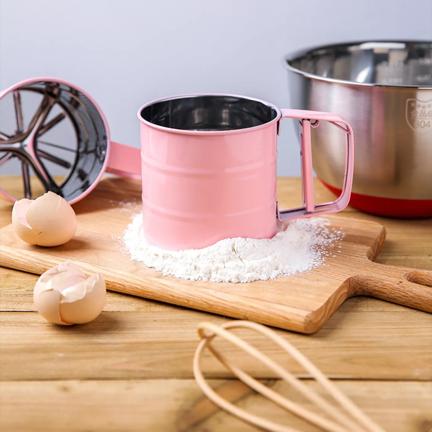 [Sắc Màu] Máy Rây Bột Tự Động INOX. Ca rắc bột Tay Cầm Lưới Lọc Siêu Mịn.  Dụng Cụ Làm Bánh sàn lược Ca cao chuyên nghiệp
