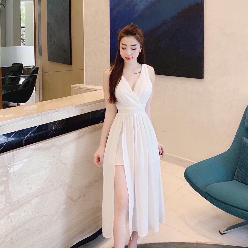 [HCM]Đầm maxi cổ tim xẻ tà cực xinh