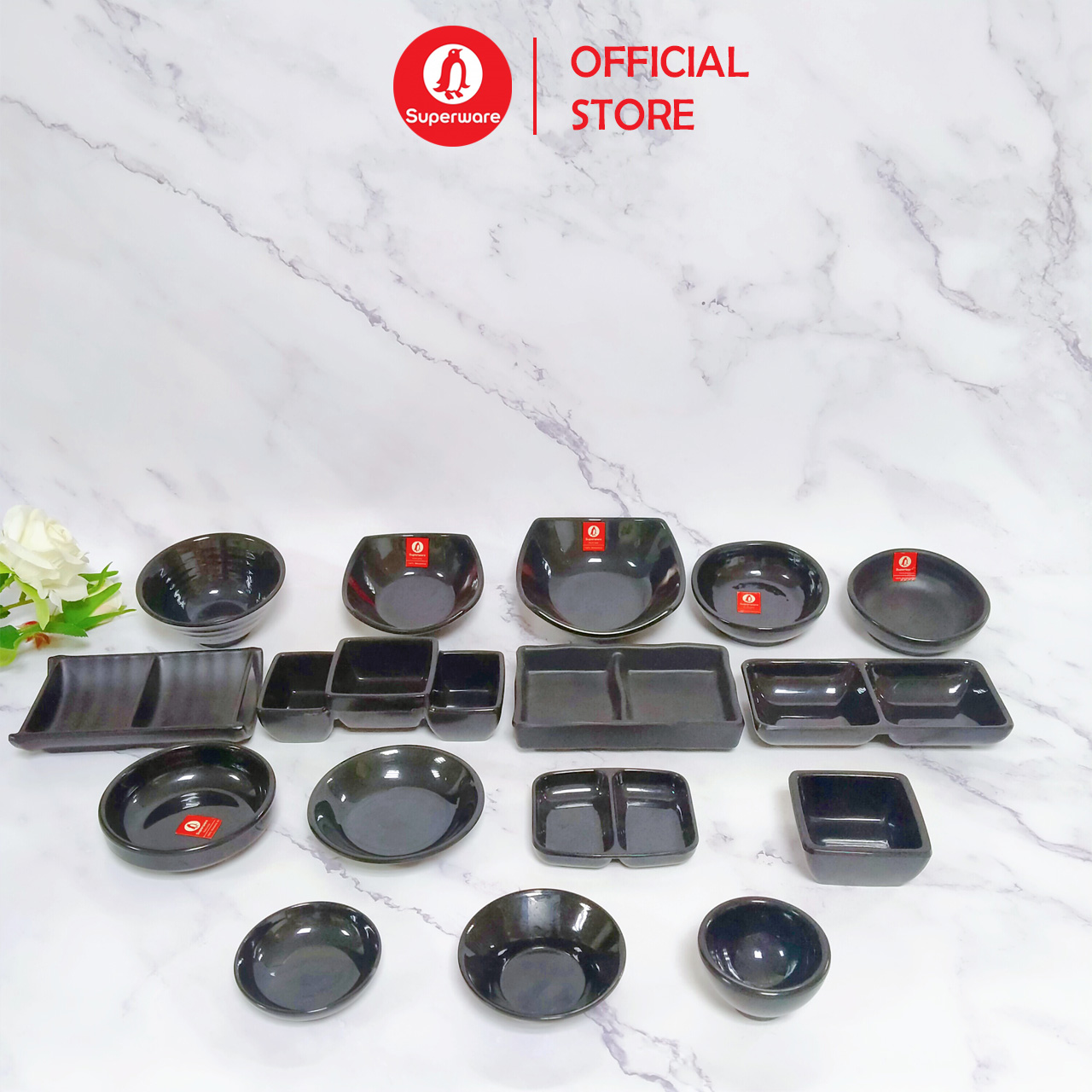 Bộ chén dĩa chấm Superware Nhựa phíp 100% melamine Đen
