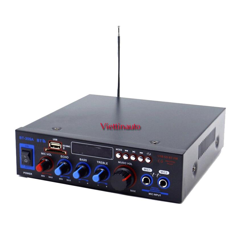 Ampli Karaoke Mini 12V đă năng 2 cổng Mic BT-309A