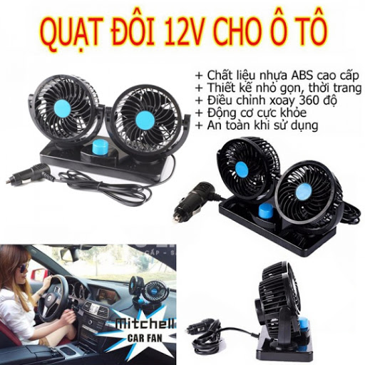 Quạt máy đôi mini 12v trên ô tô