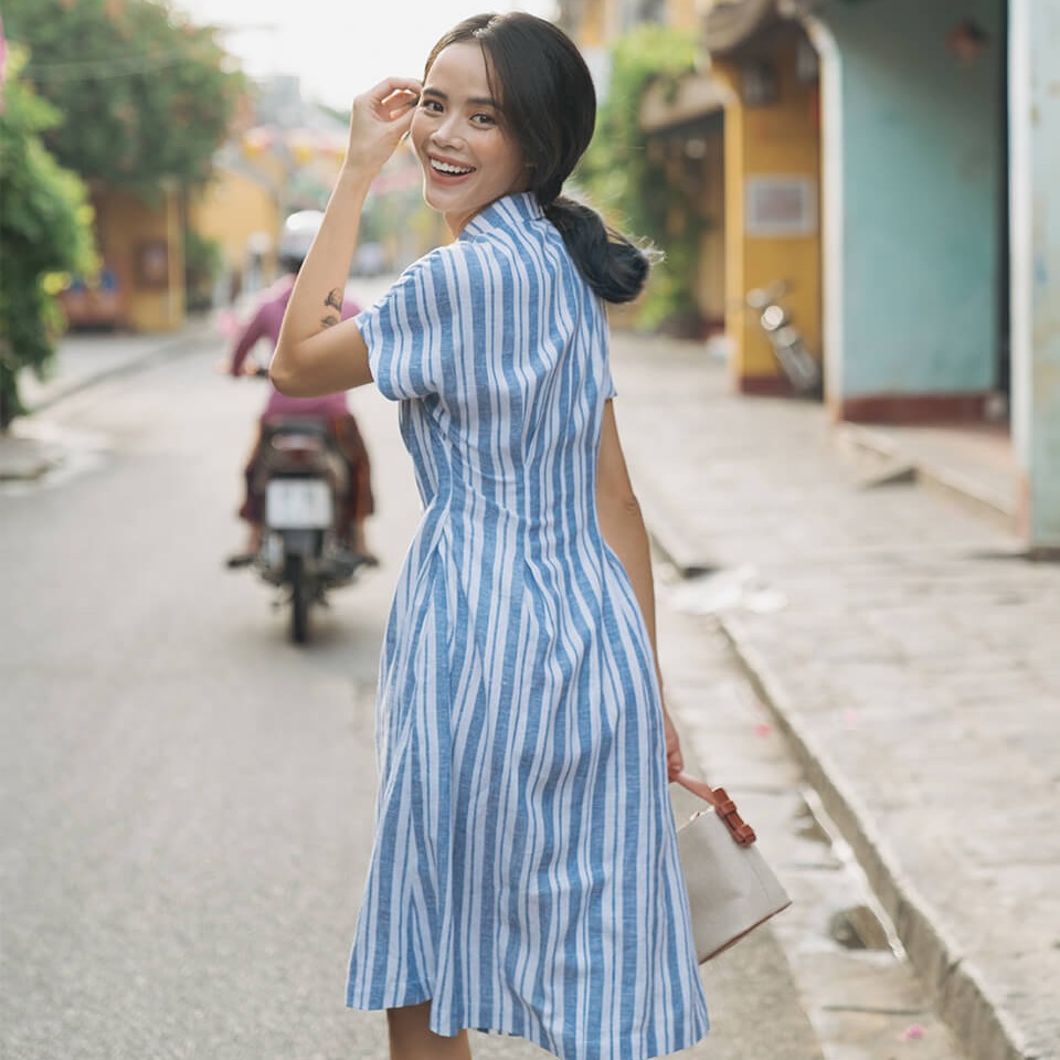 Đầm Linen Xanh Modern Meets Heritage F2 D411