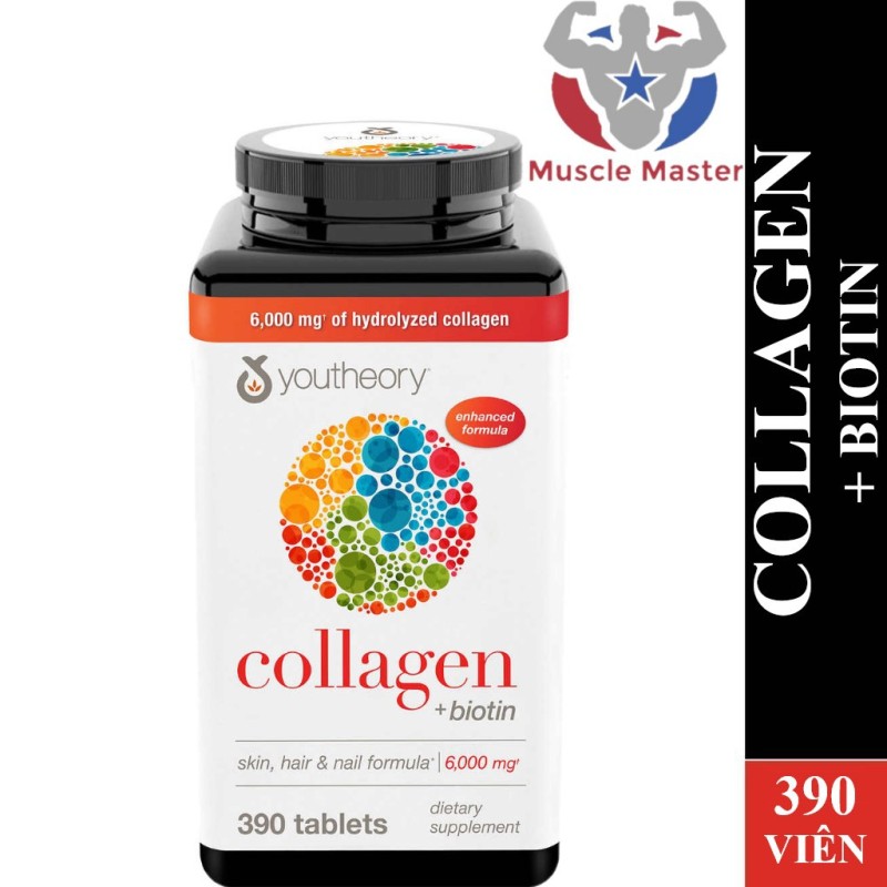 Viên Bổ Sung Collagen + Biotin Đẹp Da Tóc Móng Youtheory Collagen + Biotin 390 Viên nhập khẩu