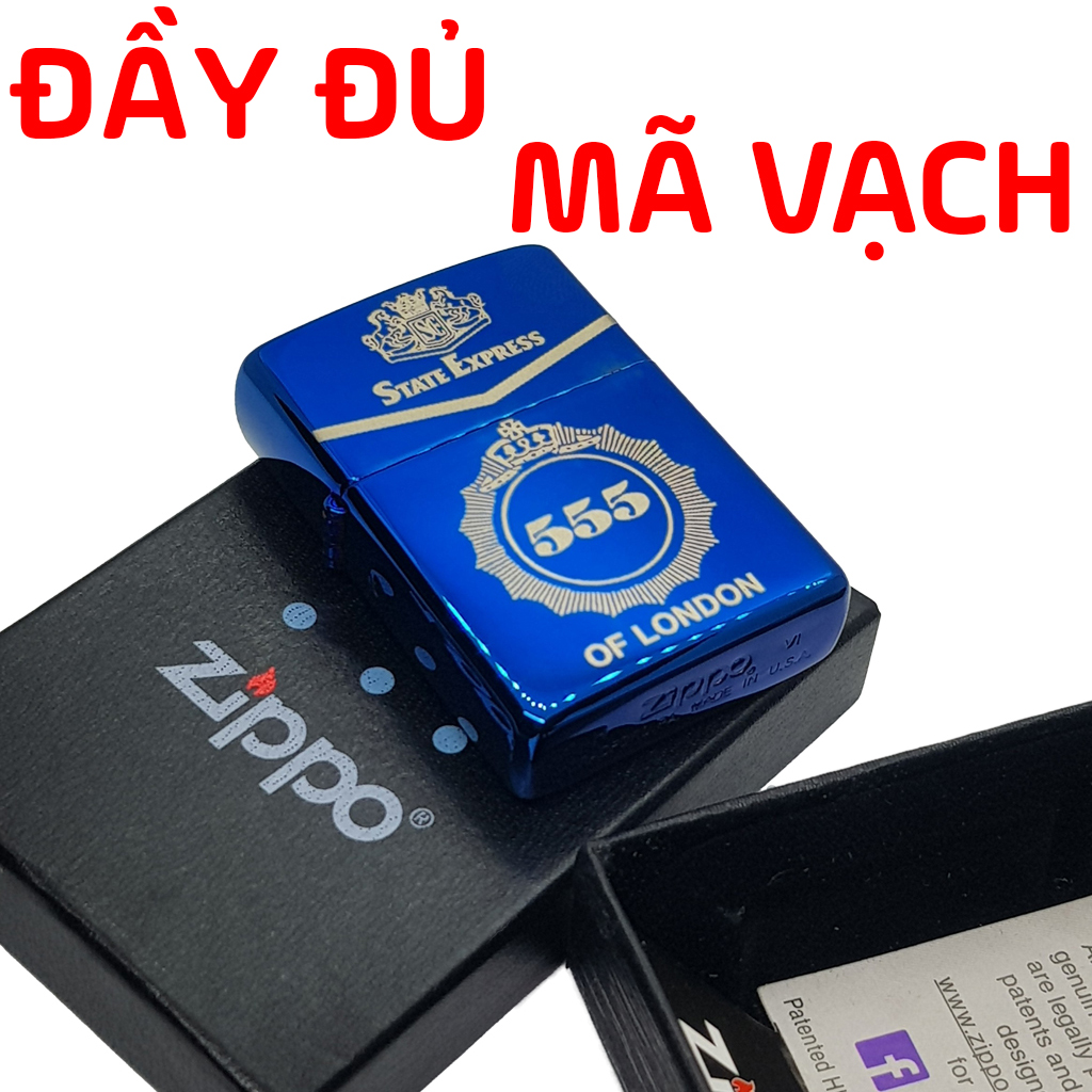 Bật Lửa Zippo Xanh Sapphire Solid Brass 555 B-17 chính hãng có tem đỏ