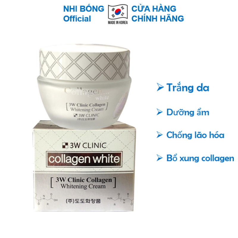 Kem trắng da dưỡng ẩm chống lão hóa tinh chất Collagen 3W Clinic Hàn Quốc 50ml Giúp da trắng sáng mềm mịn tự nhiên KDD06 nhập khẩu