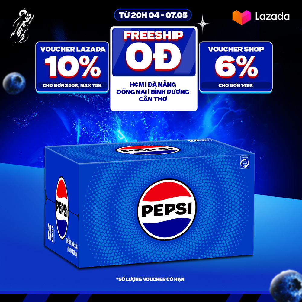 [SALE 15.6] Thùng 24 Chai Nước Ngọt Giải Khát Có Gaz Pepsi (390ml/chai)
