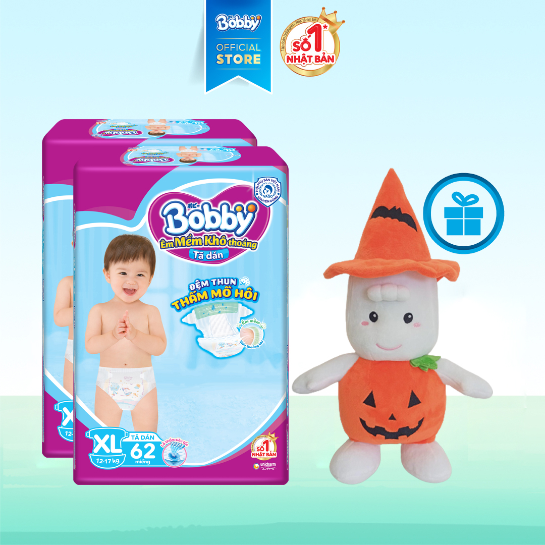 Combo 2 Tã/Bỉm dán Bobby đệm thun thấm mồ hôi Super Jumbo XL62