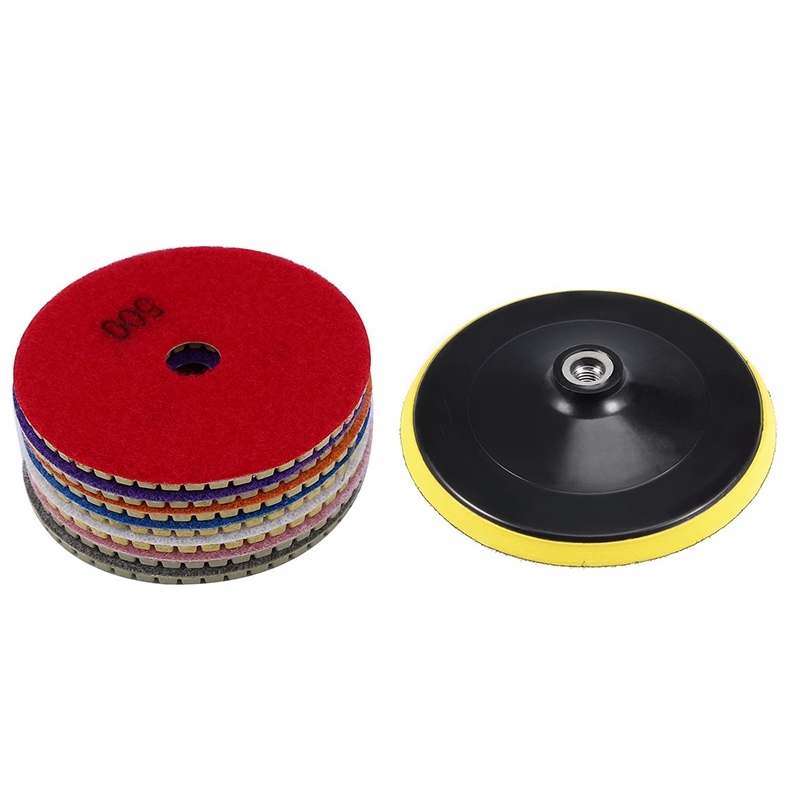 8Pcs Diamond Polishing Pads +Back-Up Pad 4 Inch Wet/Dry Set for Granite Stone Concrete Marble Grinding Discs
