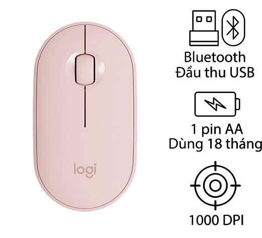 Chuột máy tính Logitech PEBBLE M350 mỏng nhẹ không dây kết nối Bluetooth 1000DPI | Hàng chính hãng Bảo Hành 12 Tháng Lỗi 1 đổi 1 trong 24h | Có kết nối Bluetooth