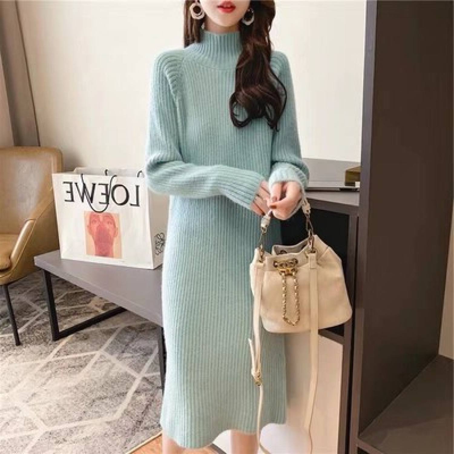 váy len cổ lọ dáng dài dày ấm 2021