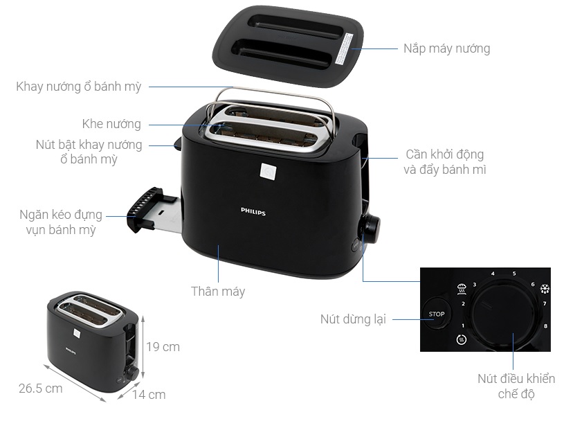 Máy nướng bánh mì Philips HD2582 (Đen) - Hàng nhập khẩu