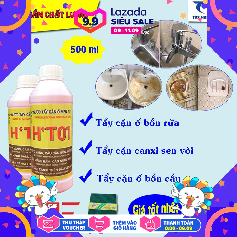 Tẩy trắng bồn sứ, bồn cầu, sen vòi HT01, loại CỰC MẠNH tẩy ố cáu cặn sen vòi, bồn sứ, gạch men HT01