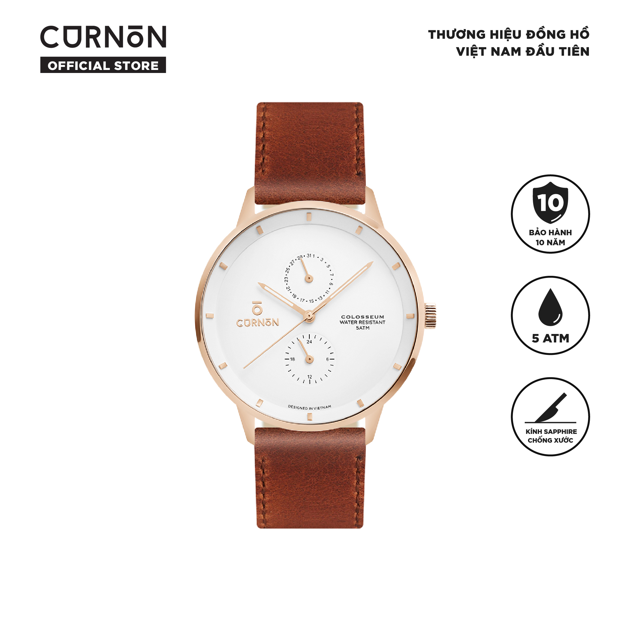 Đồng hồ nam Curnon Colosseum Staff dây da cao cấp - Thiết kế mạnh mẽ