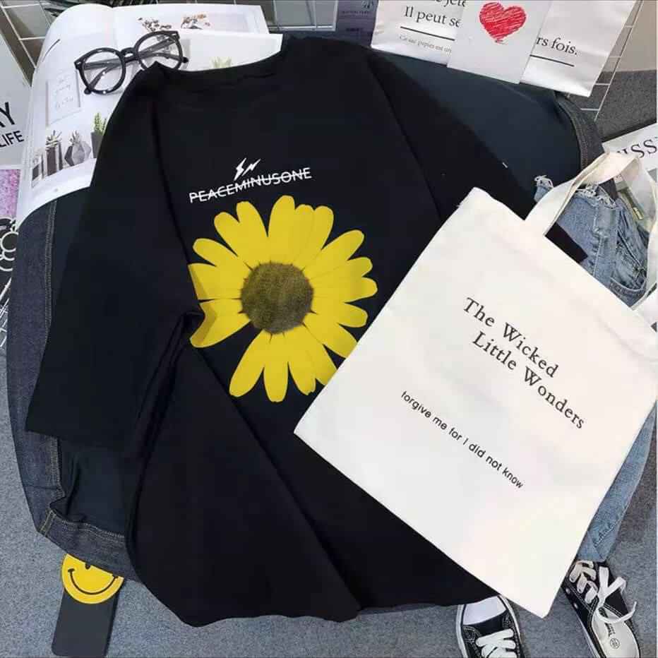 XẢ HÀNG - ĐỒNG GIÁ 19K Áo thun nữ form rộng Hàn Quốc in hình Hoa Cúc Trước Ngực độc đẹp vải dày mịn mát