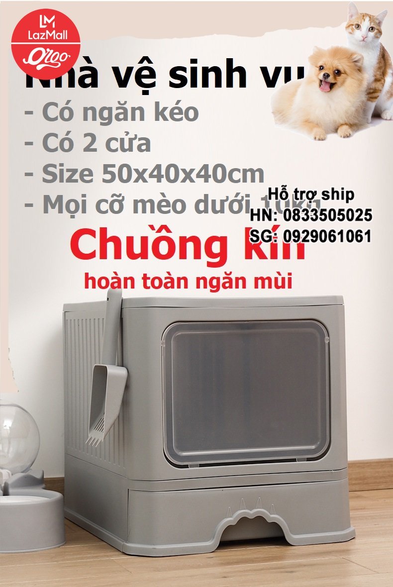 Nhà vệ sinh cho mèo VUÔNG (2 cửa 1 vào 1 ra)