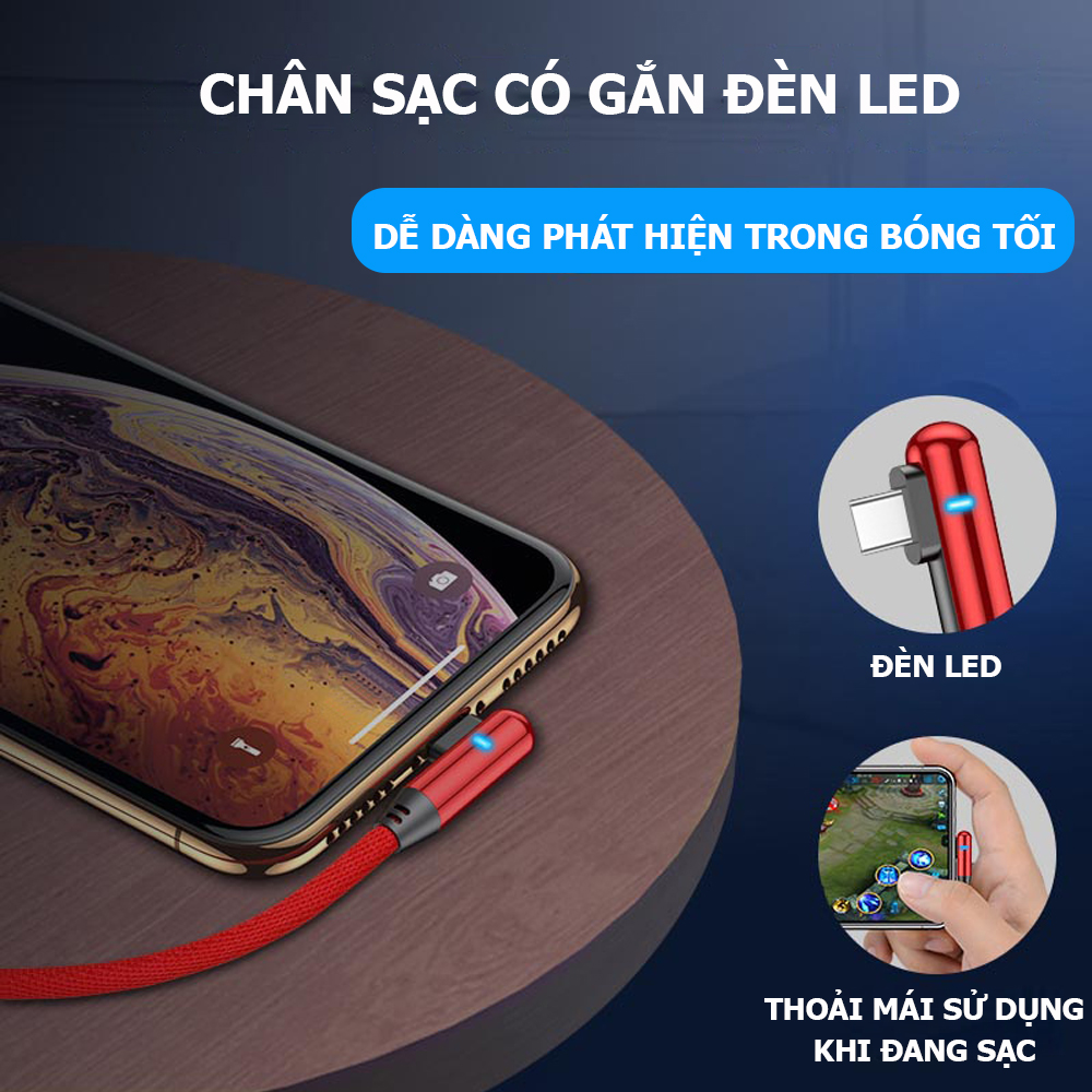 Cáp sạc nhanh có đèn Led dành cho điện thoại, dây sạc Iphone, micro USB, Type C