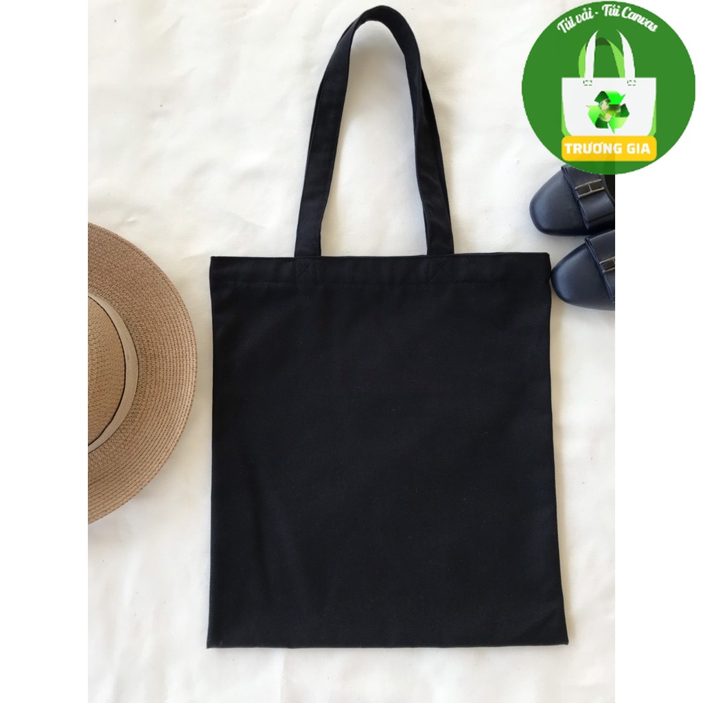 [CÓ KHÓA]TÚI TOTE VẢI CANVAS TRƠN MÀU ĐEN