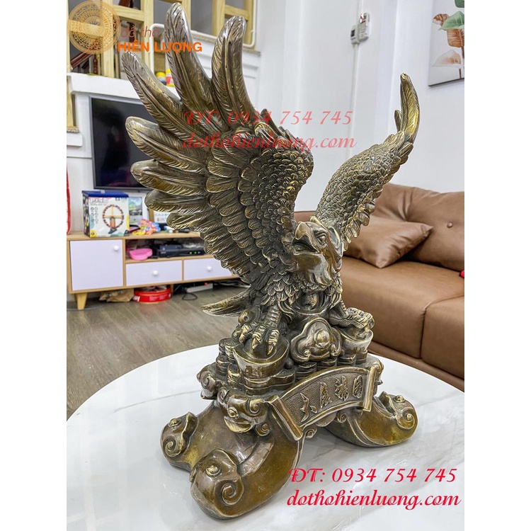 Đại bàng tung cánh bằng đồng màu nâu giả cổ, Đại triển hồng đồ (DxRxC 38x20x45cm nặng 8,5kg )