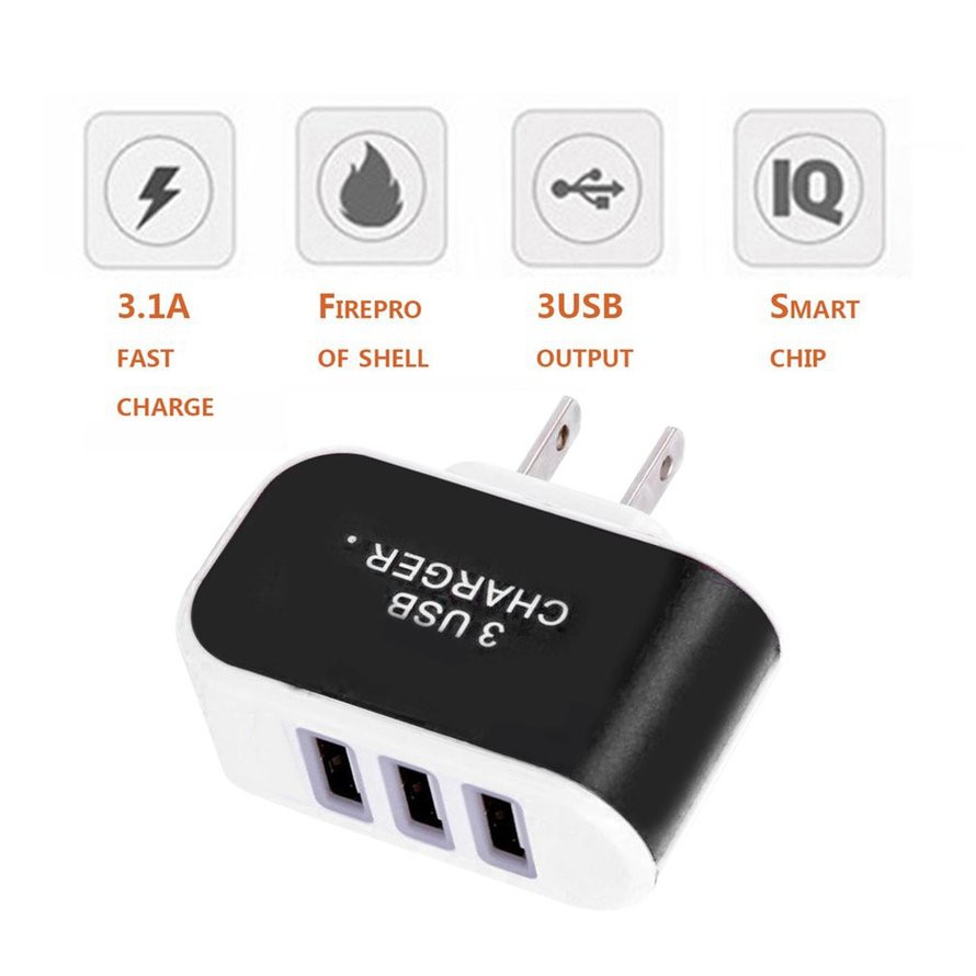 Củ Sạc Nhanh Cao Cấp USB 3 cổng 3.1A có đèn led báo GD25