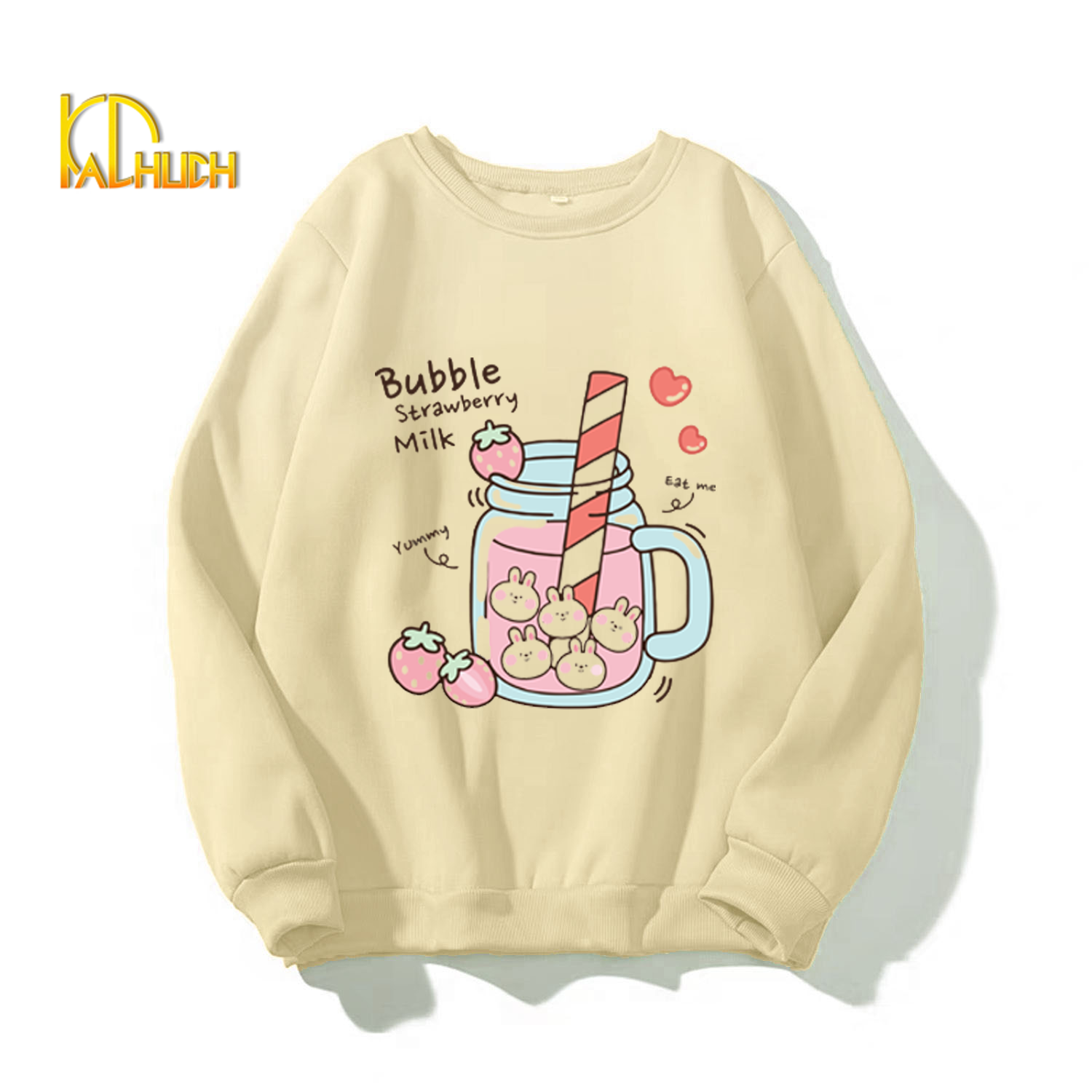 [Hoàn Tiền 15%] ÁO SWEATER NỮ IN BUBBLE STRAWBERY MILK NHIỀU SIZE NHIỀU MÀU LỰA CHỌN VẢI NỈ BÔNG