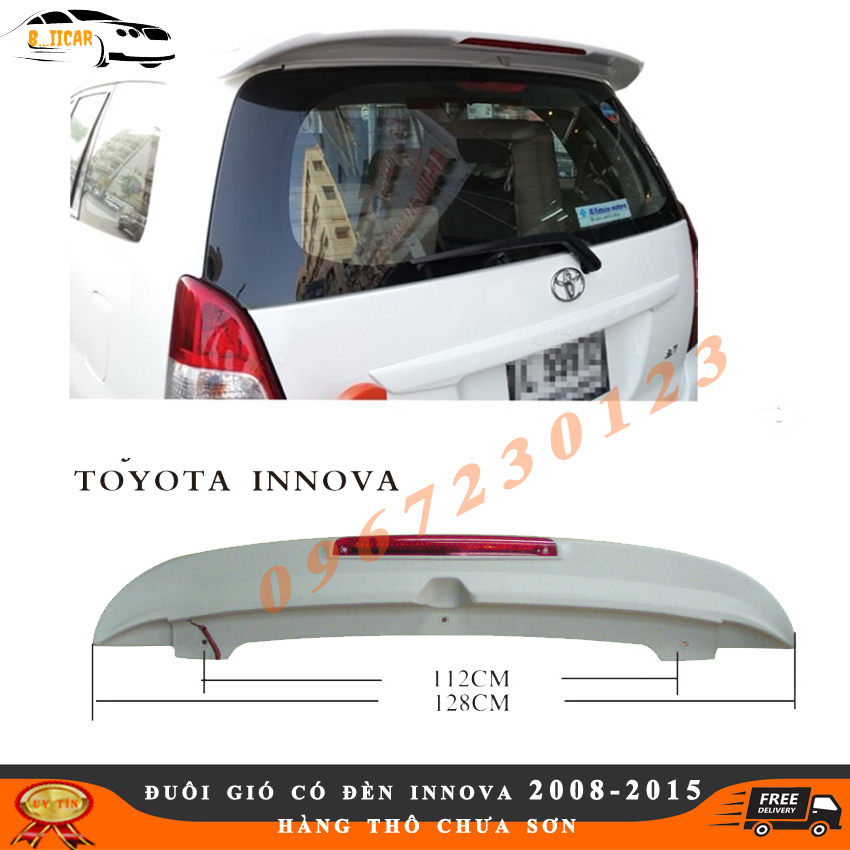 Đuôi gió thể liền cốp Innova 2006 -2015 có đèn hàng chưa sơn chất liệu nhựa ABS cao cấp